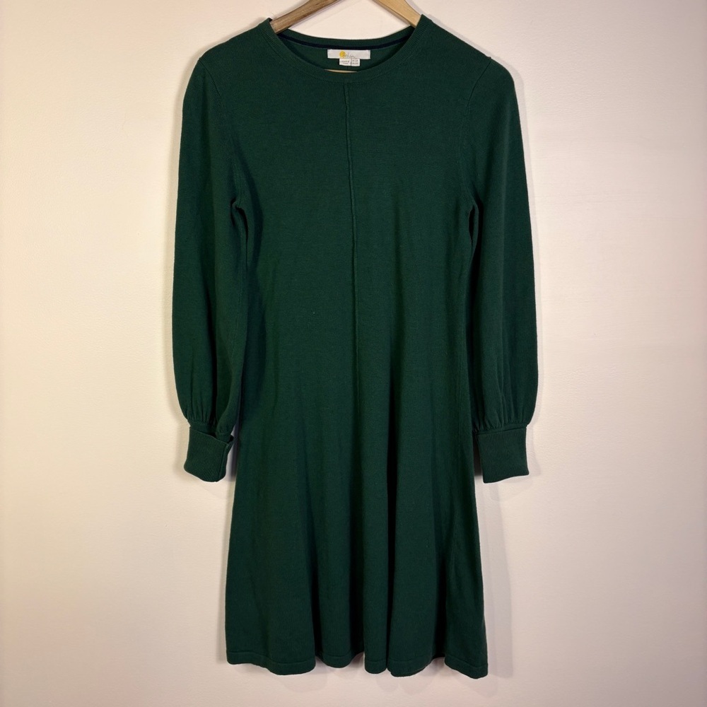 Boden Green Long Sleeve Knit Sweater Dress A-Line Size 2 Office Classic